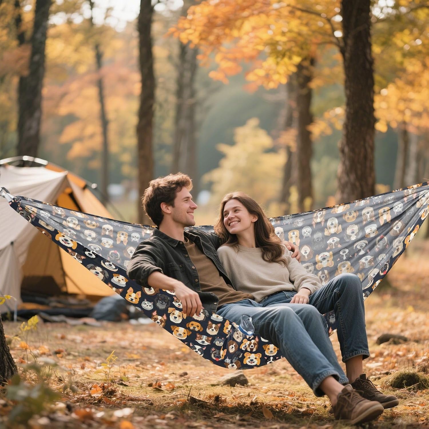 ALAZA Doodle Dogs Print Puppy Camping Hammocks Single or 2 Person 500 lbs Portable Parachute Travel Hammock w/Tree Straps for Hiking Backpacking Indoor Outdoor