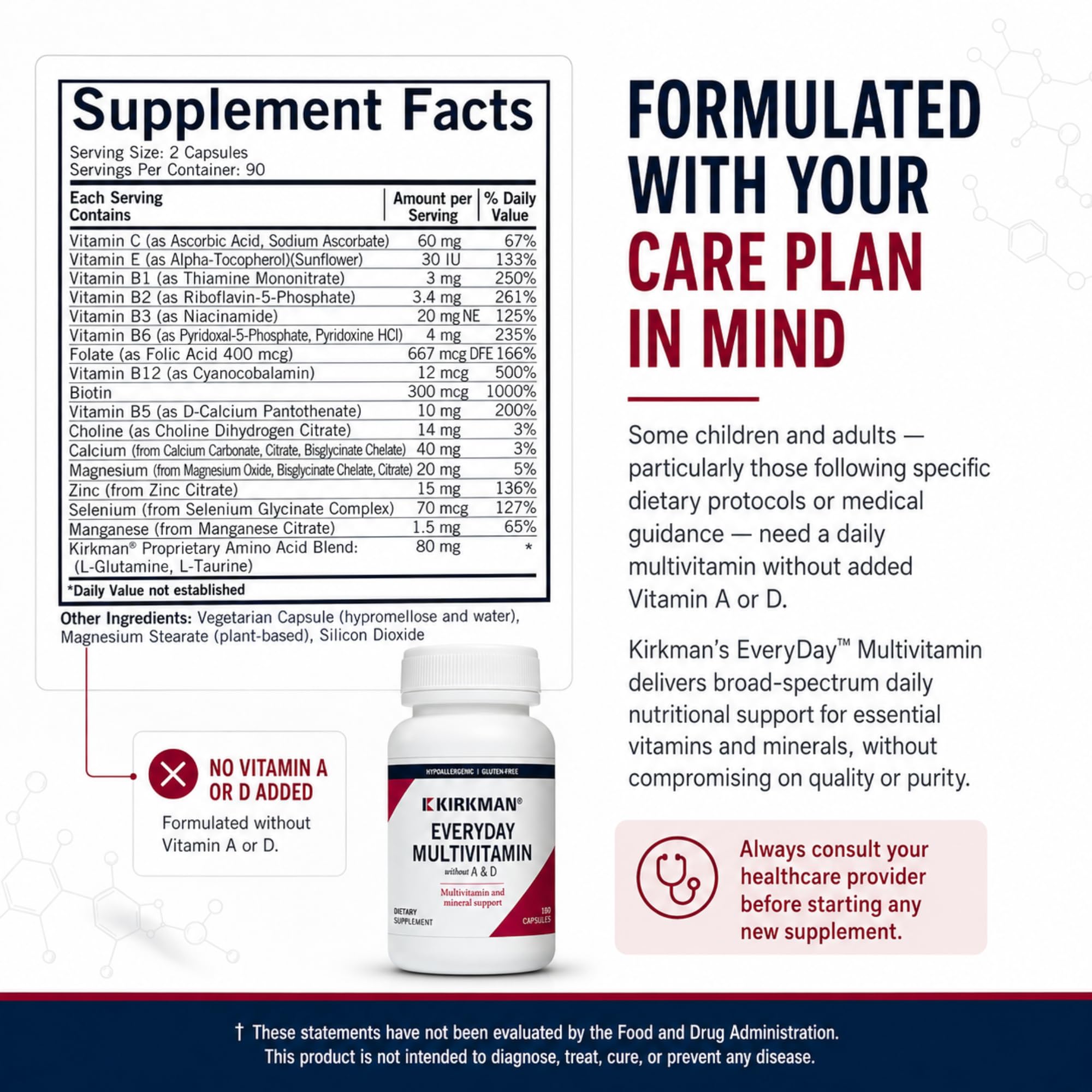 Kirkman Everyday Multivitamin Without Vitamins A & D, 180 Veg Capsules — Amazon image 4