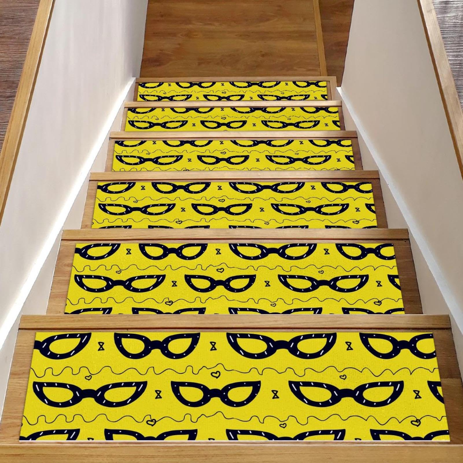 Alfombras antideslizantes de madera para escaleras amarillas de interior lavables pack de 15