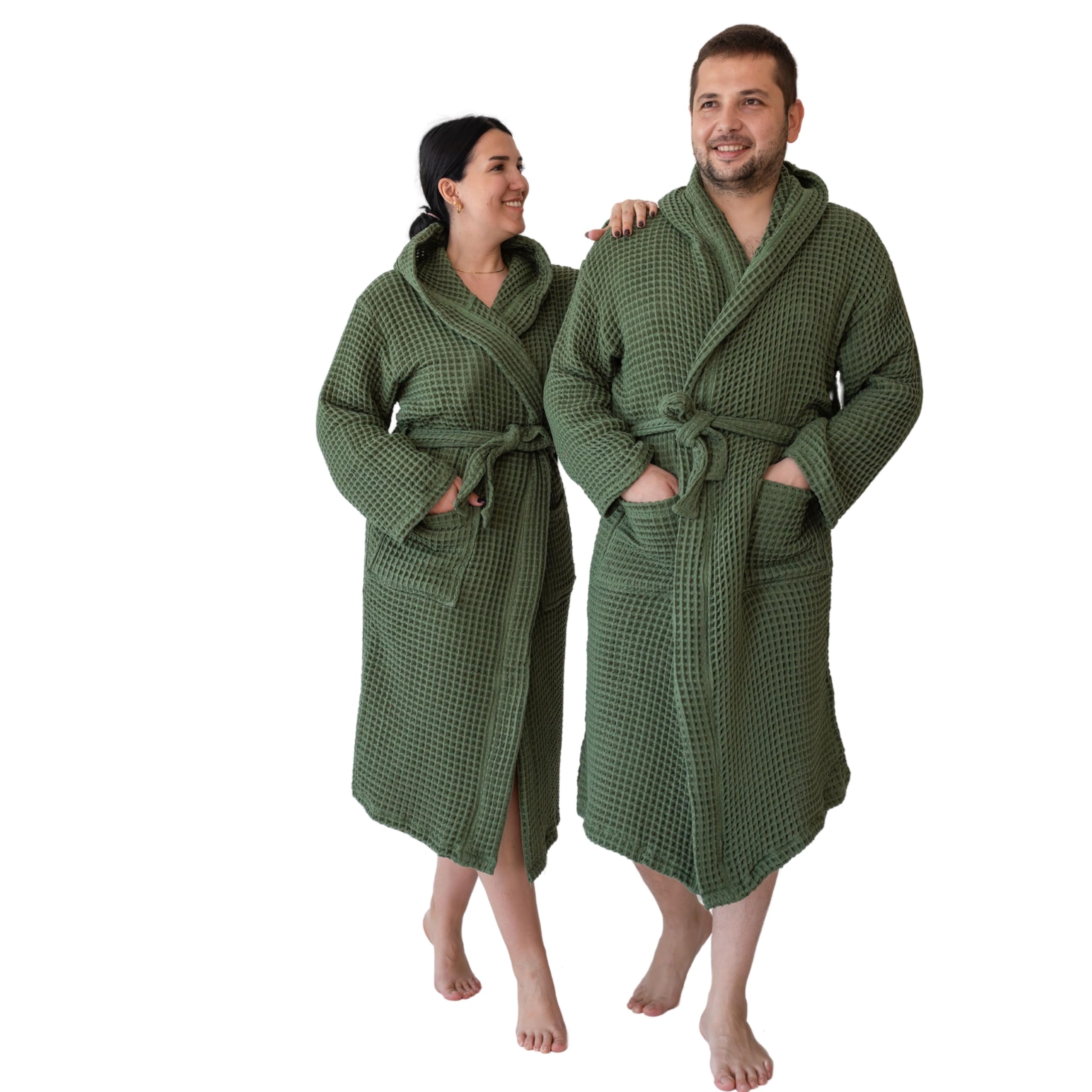 Viva Maison Unisex Hooded Waffle Robe for Women & Men 100% Turkish Cotton | Quick-Dry Bathrobe | Cozy Housecoat for Lounging
