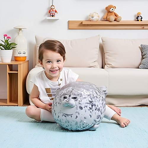 Miniatura 5 de Animal de peluche de sello grande gris XXL de 23.6 pulgadas, juguete de almohada de sello de aventura, decoración de felpa con sellos de habitación