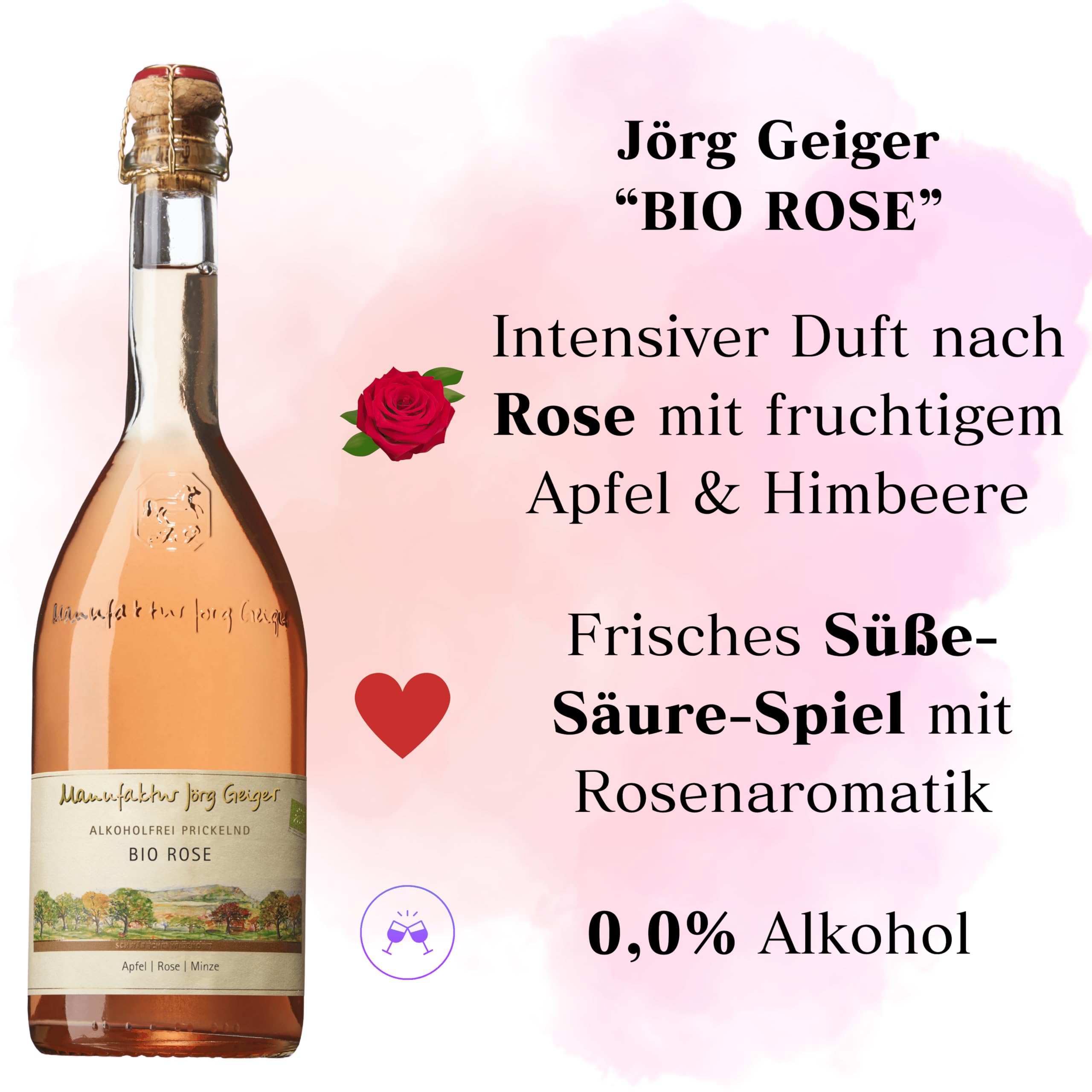 4er Probierpaket "Bio" Alkoholfrei Prickelnd, Jörg Geiger mit Gratis Sektverschluss