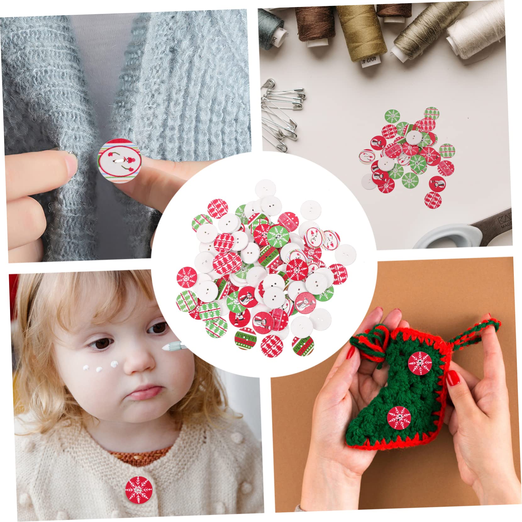 PRETYZOOM 200pcs Christmas Craft DIY Wood Slices Rounded Button Wood Chips Decorative Button Chip Set
