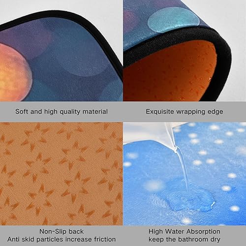 Miniatura 2 de Juego de 2 tapetes de cocina para piso, estampado de círculos naranjas y azules, antideslizantes, acolchados, absorbentes de agua, tapetes para