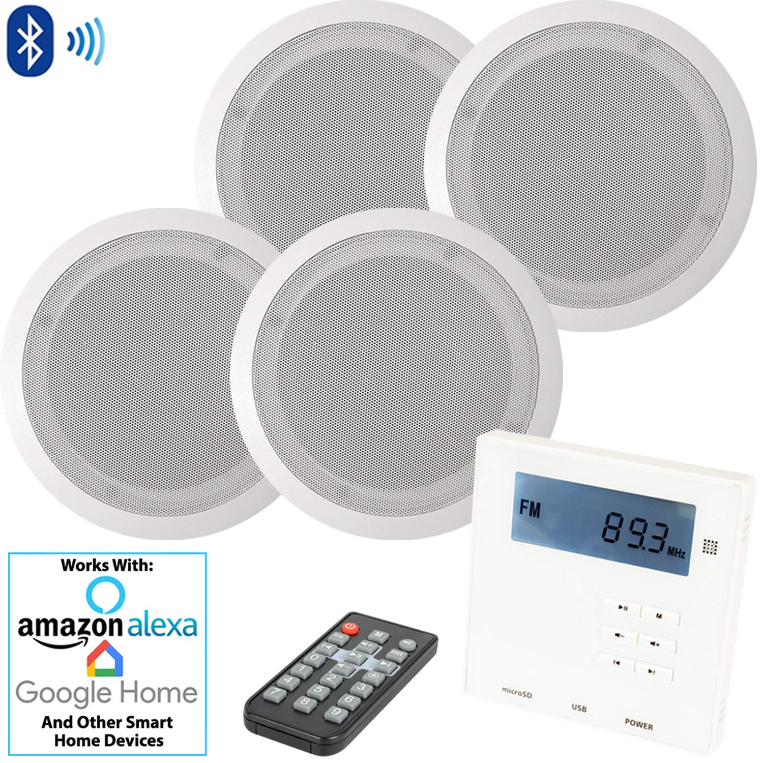 Smart Home Bluetooth Speaker System 4x 90w Black Wall Mounted