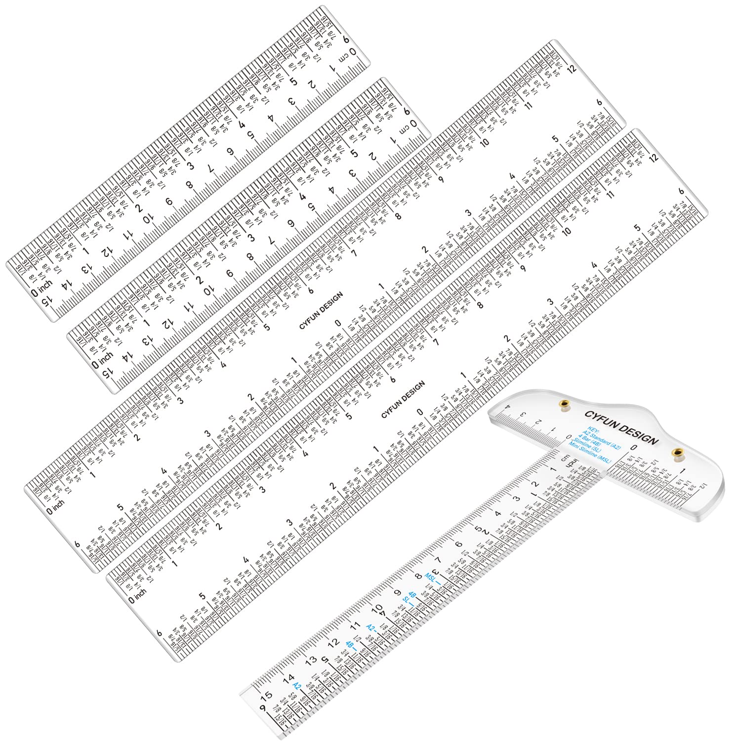 5PCS 6''/12 '' Acrylic Clear Edge Rulers T-Square Ruler, inches and Metric Zero-Centering, T Square Ruler Transparent,for Crafting Drafting and General Layout Work Art Framing & Drafting Scrapbooking โ image 1