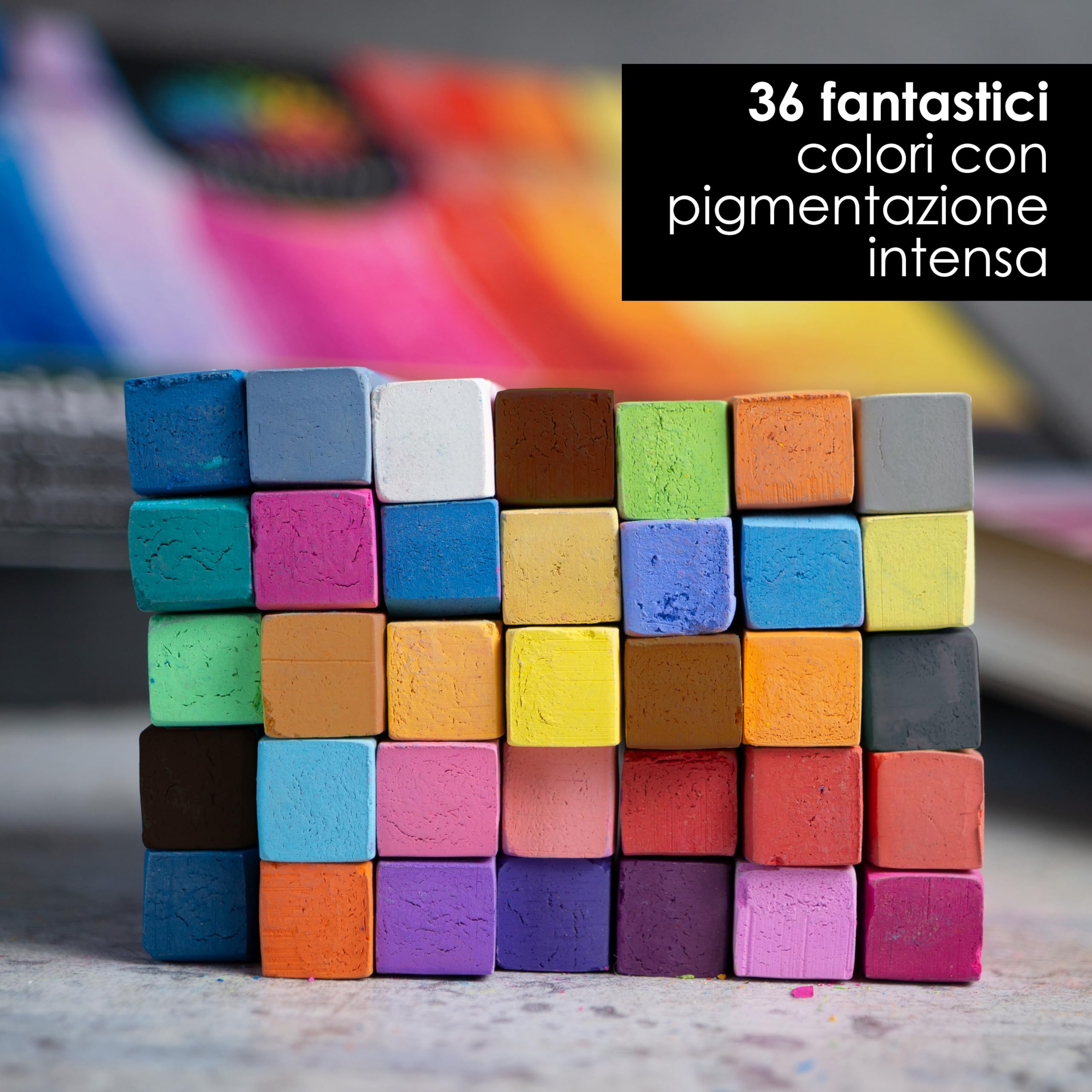 OfficeTree 36 pastelli a gesso per artisti, pastelli morbidi con blocco per schizzi, colori vivaci, set di pastelli