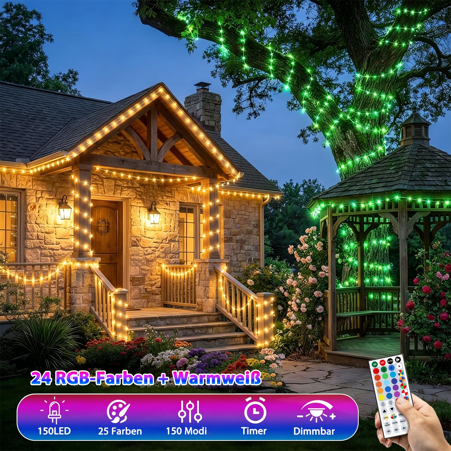 StarryEver 30M 300 LED Lichterkette Strombetriebene, Bunt Lichterkette mit Stecker Fernbedienung Timer Dimmbar 150 Modi, für Außen & Innen Zimmer Weihnachten Party DIY Deko