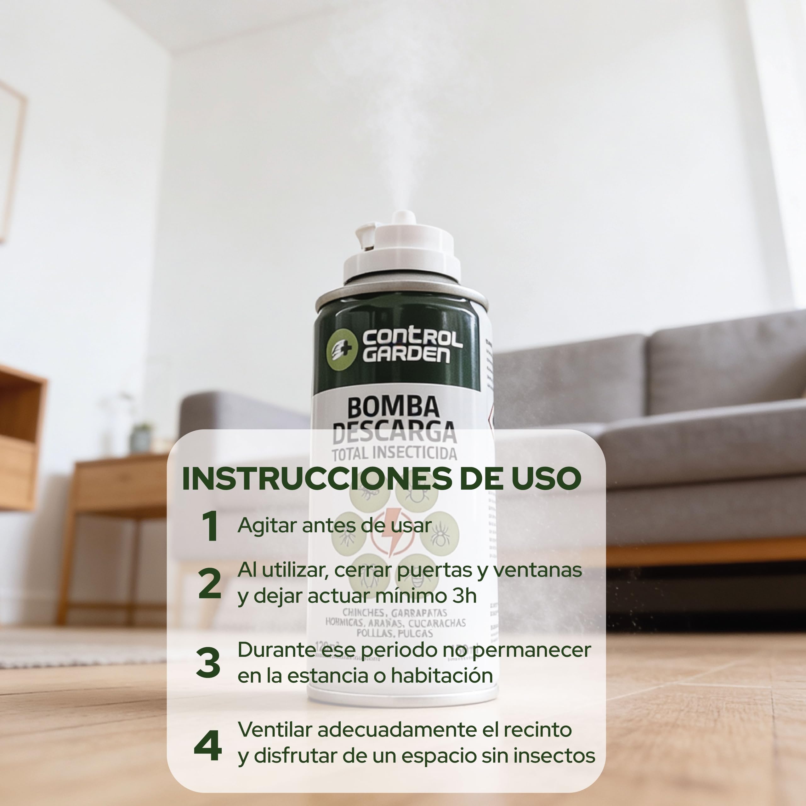 CONTROL GARDEN Pack 12 Insecticida Descarga Total 150 ML Interior y Exterior | Repelente Anti Insectos: Chinches, Ácaros, Hormigas, Arañas... | Fungicida Larvicida Ovicida Bomba de Humo Espacio 120 m2