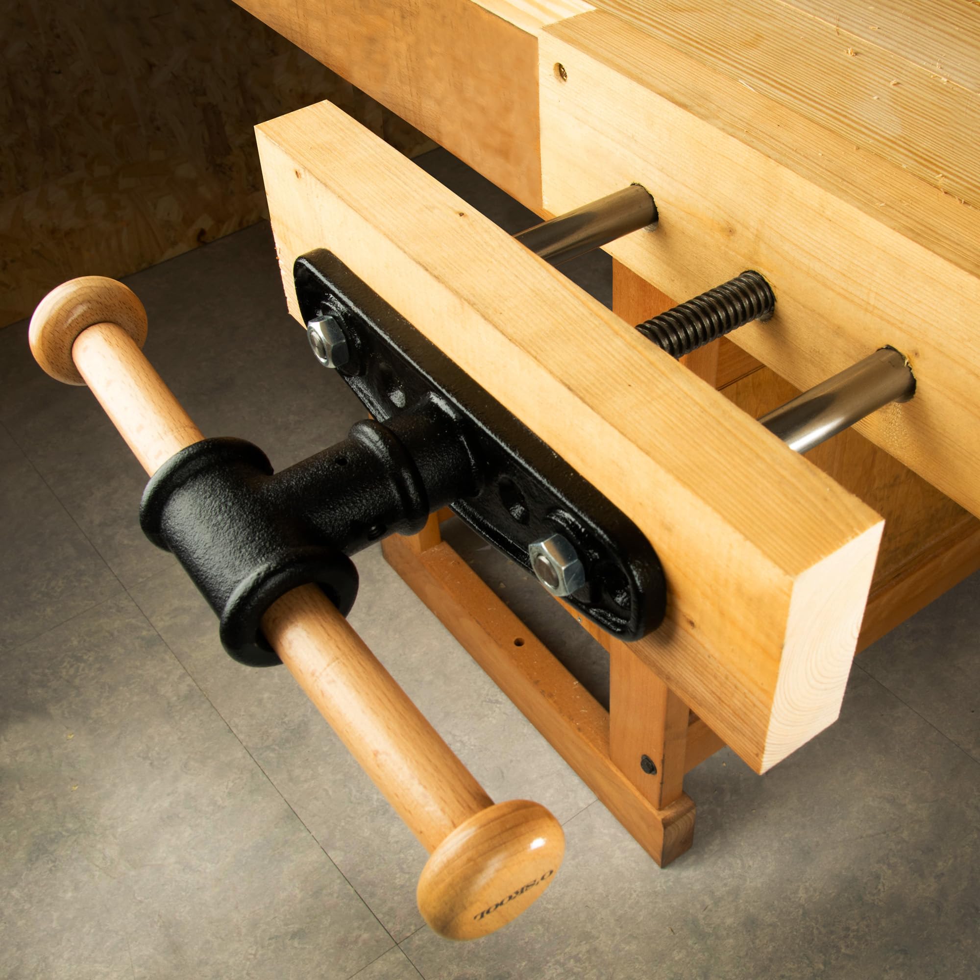 O'SKOOL Morsa frontale da banco da lavoro a sgancio rapido da 22,9 cm, per la lavorazione del legno, morsa da banco in ghisa resistente con manico in legno di faggio