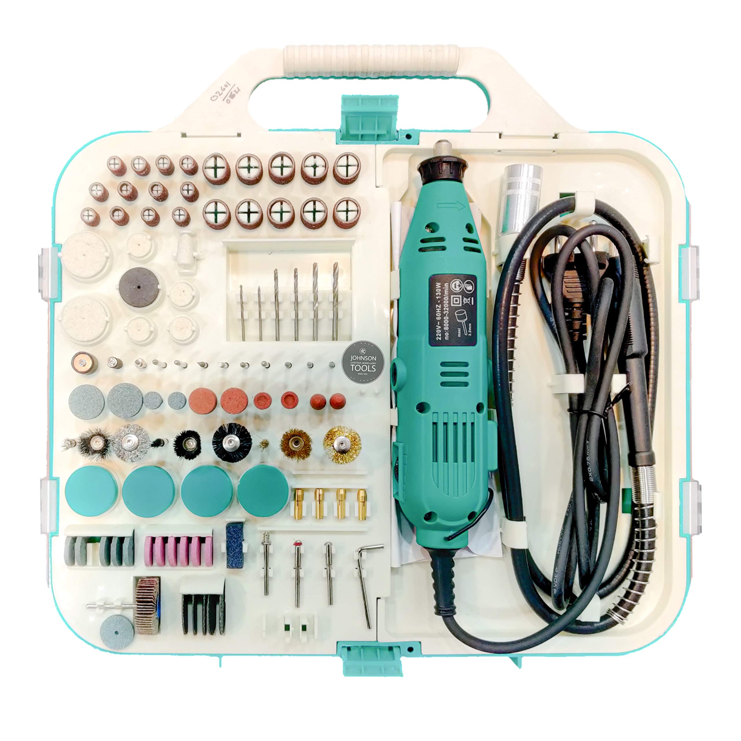 Johnson Tools Mini Rotary Drill Grinder All in One Set with 138 Pieces kit for Jewellery Art n Craft DIY Working Tool