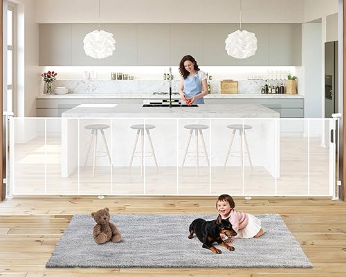 Miniatura 13 de Puertas de bebé retráctiles para escaleras, puerta de perro retráctil de 55" de ancho, puerta de seguridad para niños extra alta de 34" con varillas