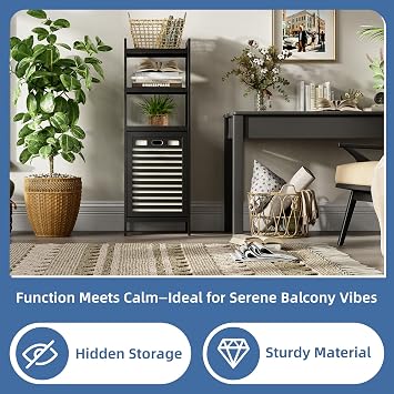 HITNET Tilt Out Laundry Hamper, Bamboo Bathroom Cabinet with Pull Out Removable Bag and 3 Tier Storage Shelves, 32L Clothes Basket with Metal Handle, Black