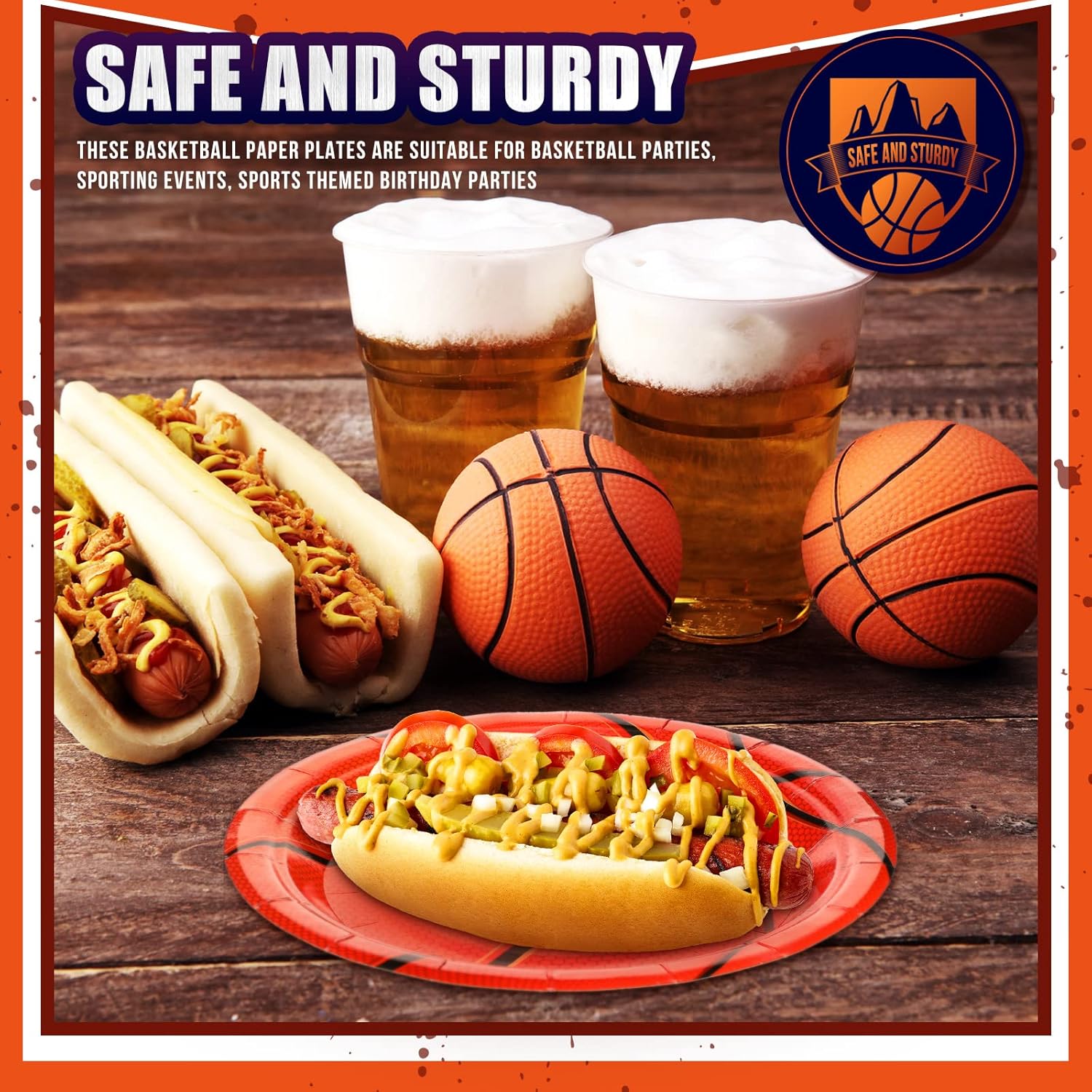 Patelai 200 Pcs Basketball Paper Plates 7 Inch Disposable Cake Platter for Sports Themed Birthday Party Supplies Decorations