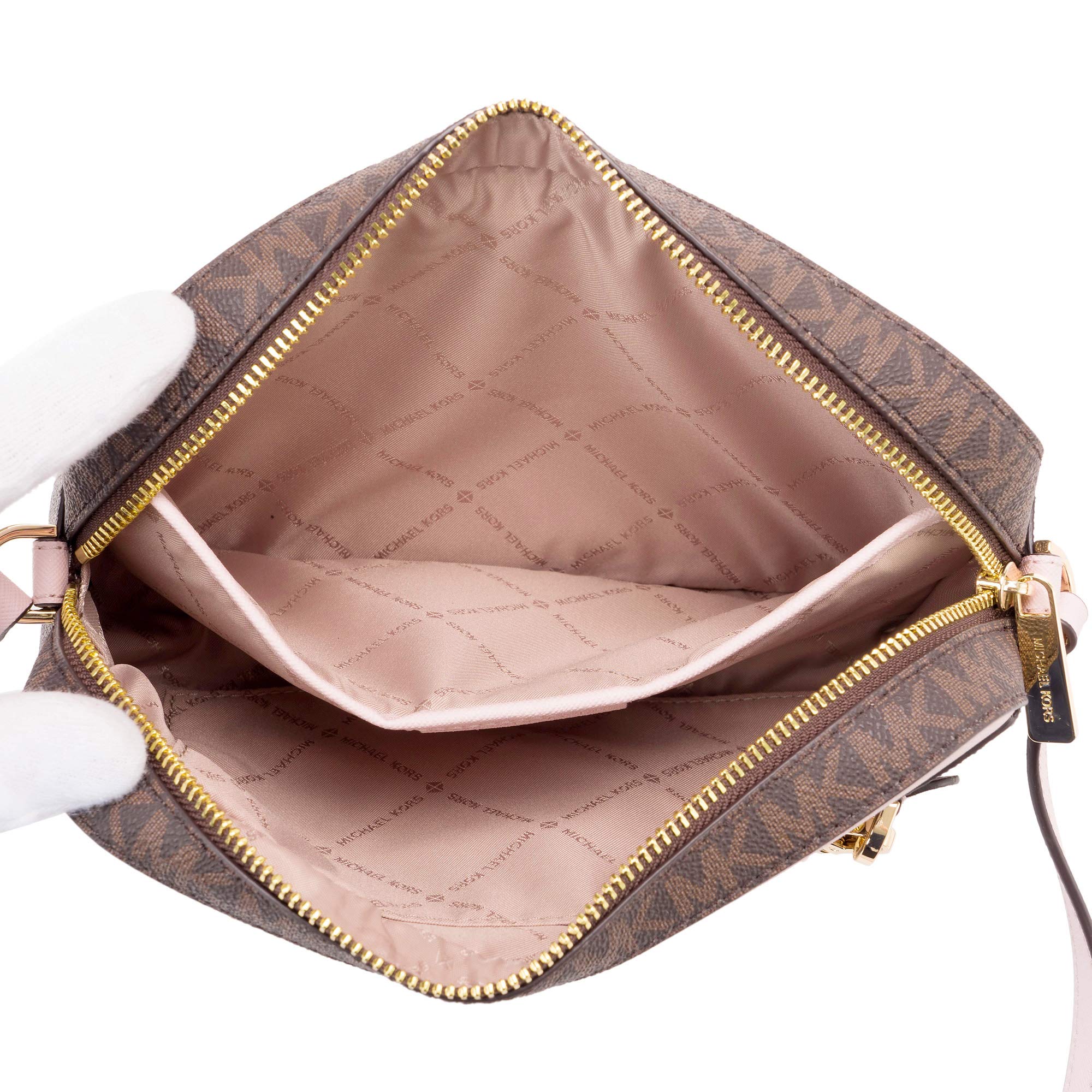 Michael Kors Jet Set Chain East West Large Crossbody Brown MK Powder Blush Pink Multi