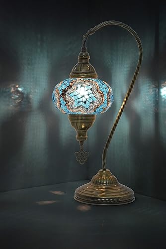 mozaist Lámpara turca, lámpara de mesa de mosaico de cuello de cisne, pantalla decorativa marroquí de cristal antiguo, estilo bohemio, vintage,