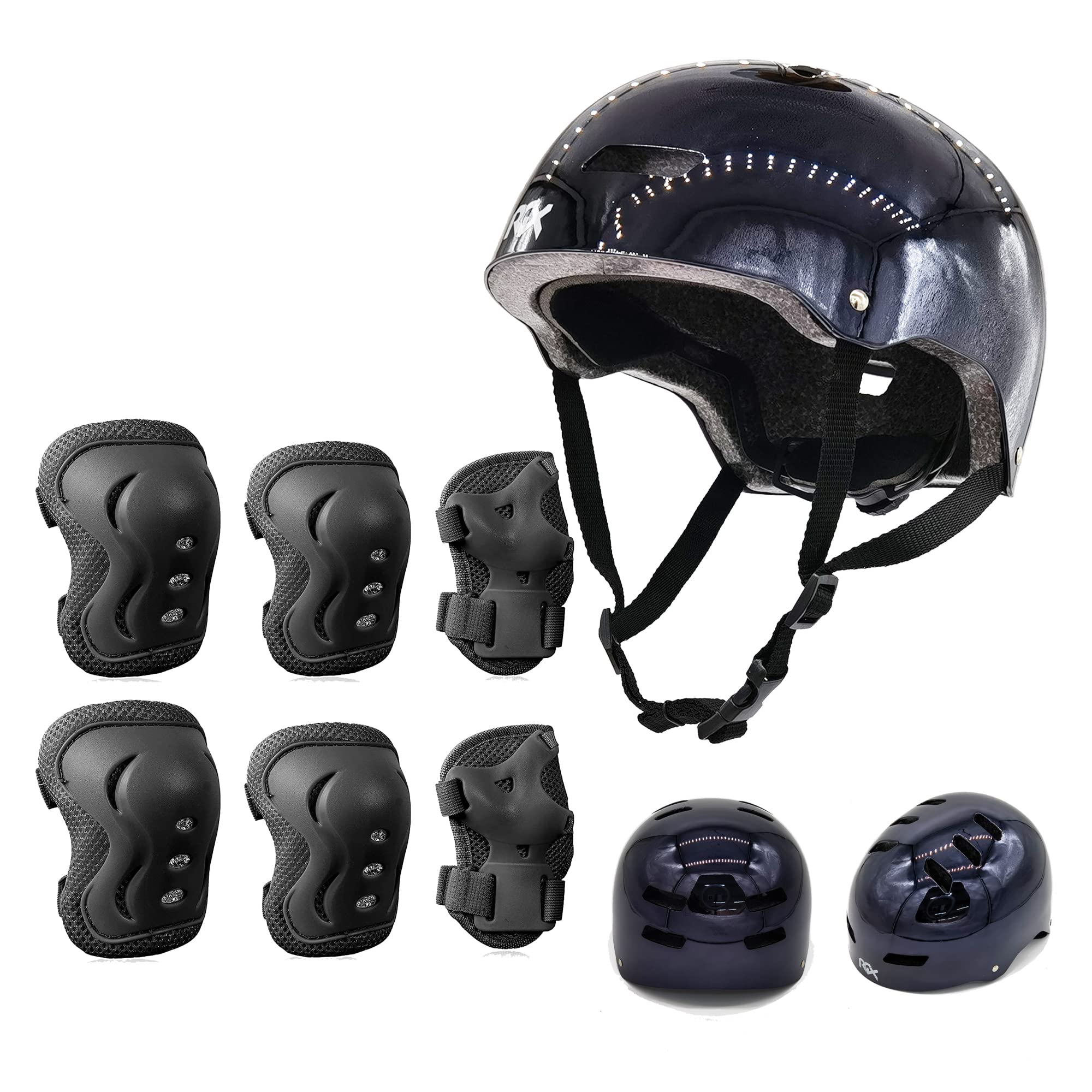 WeLLIFE Casco Regolabile per Bambini e Ragazzi Compreso Set Protezione, Kit di Protezioni Completo di Ginocchiere Gomitiere Parapolsi per Skateboard, Pattini in Linea, Bici, Monopattino