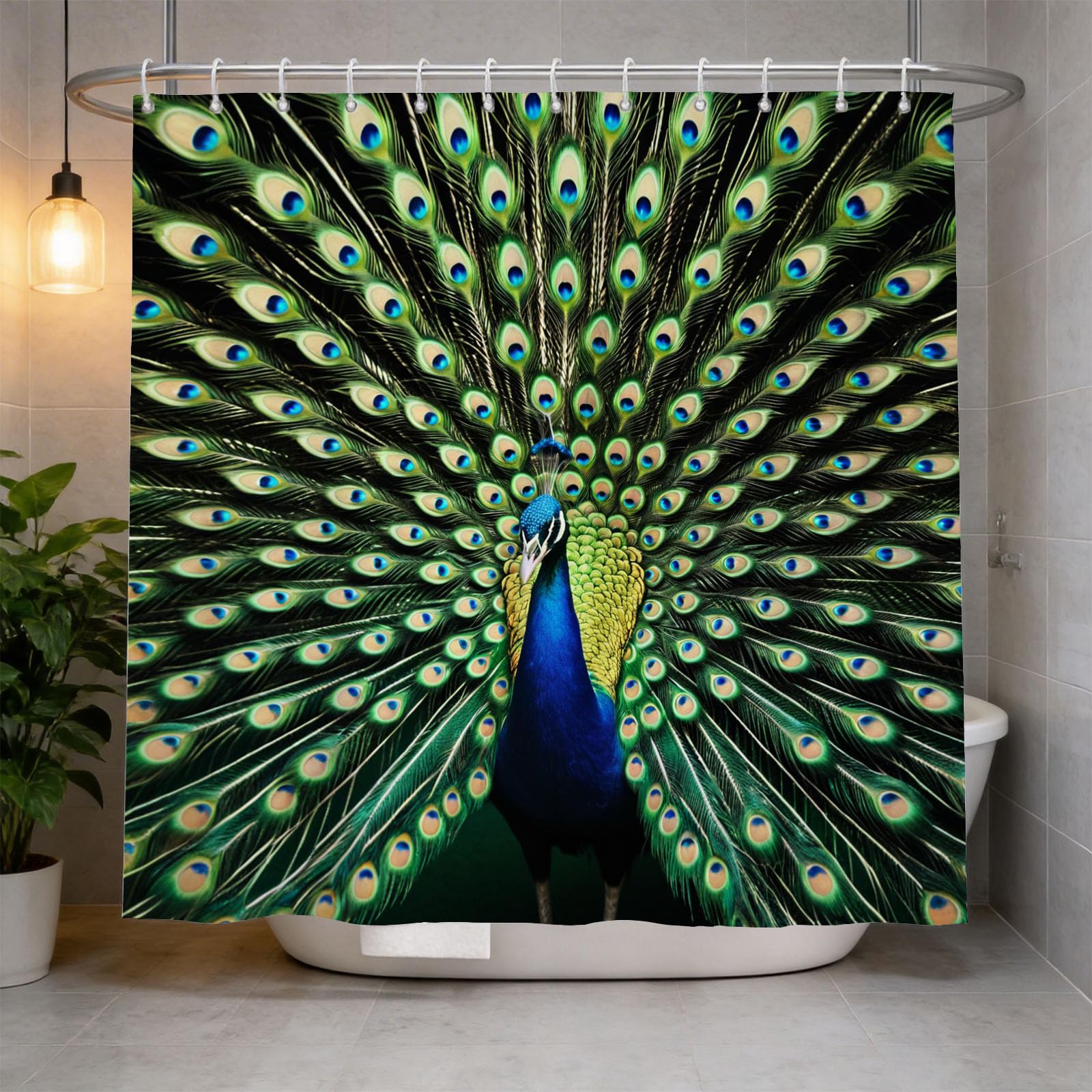 Hongduo 3D Peacock Animal Shower Curtain for Stalls Bathtubs Animal Theme Bathroom Decor Shower Curtain Set Polyester Fabric Waterproof 180x200cm/71X79 Inch with Hooks
