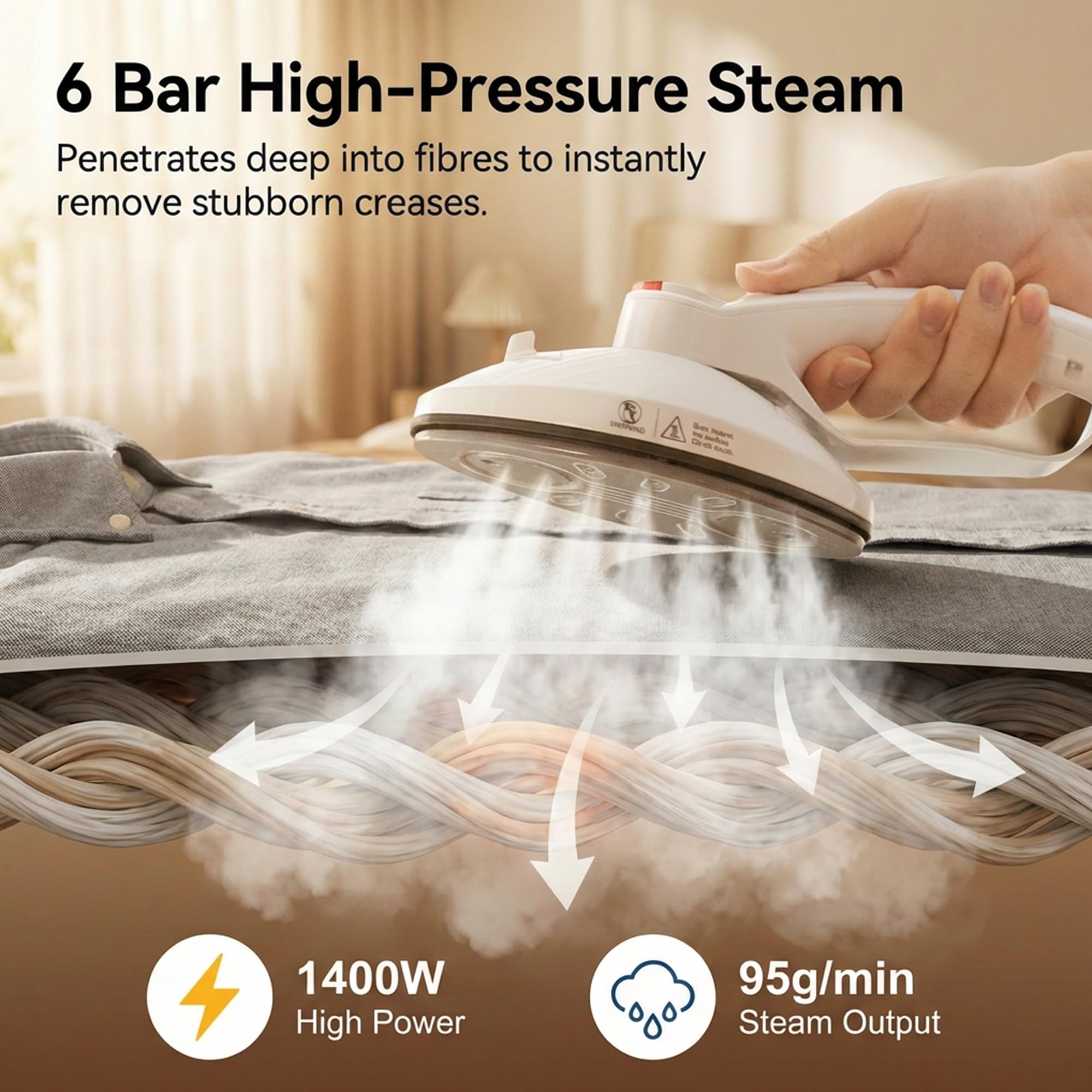 Ferro da Stiro Verticale Professionale 1400W 6 Bar 12 Livelli Temperatura Asse Pieghevole Serbatoio 1,6L