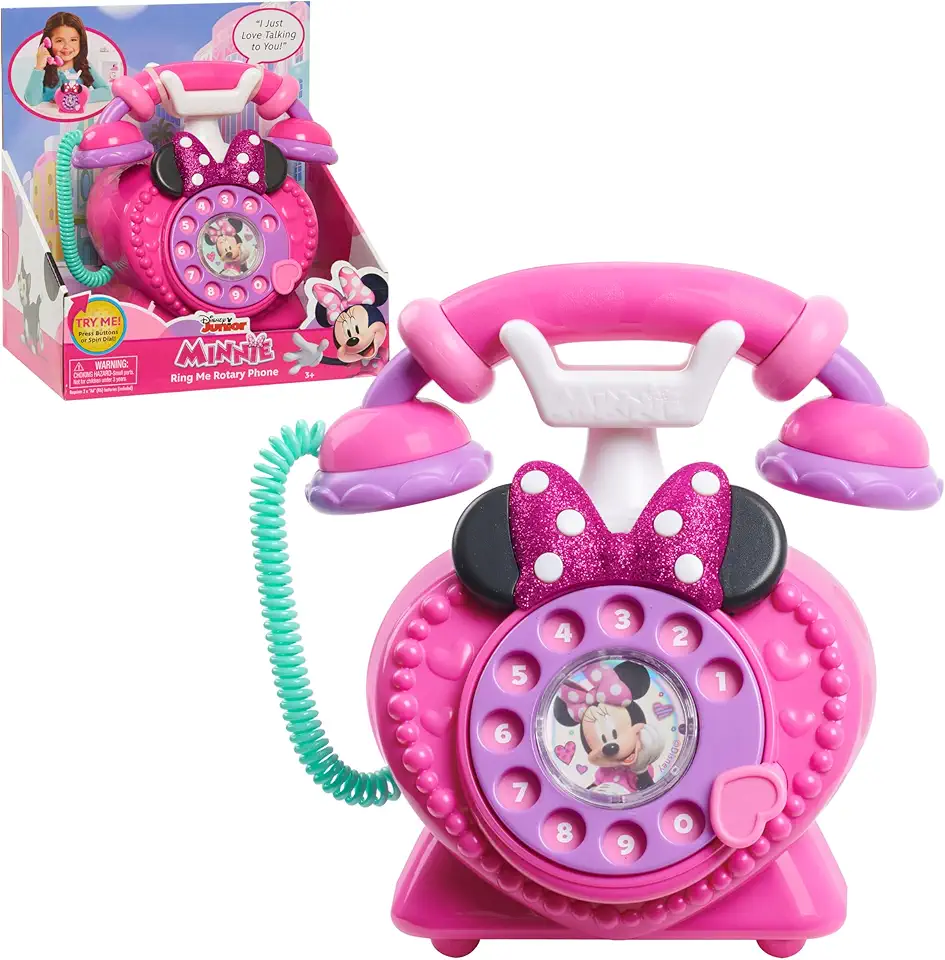 Disney Junior Minnie Mouse Ring Me Rotary Phone with Lights and Sounds, Pretend Play Phone for Kids, by Just Play