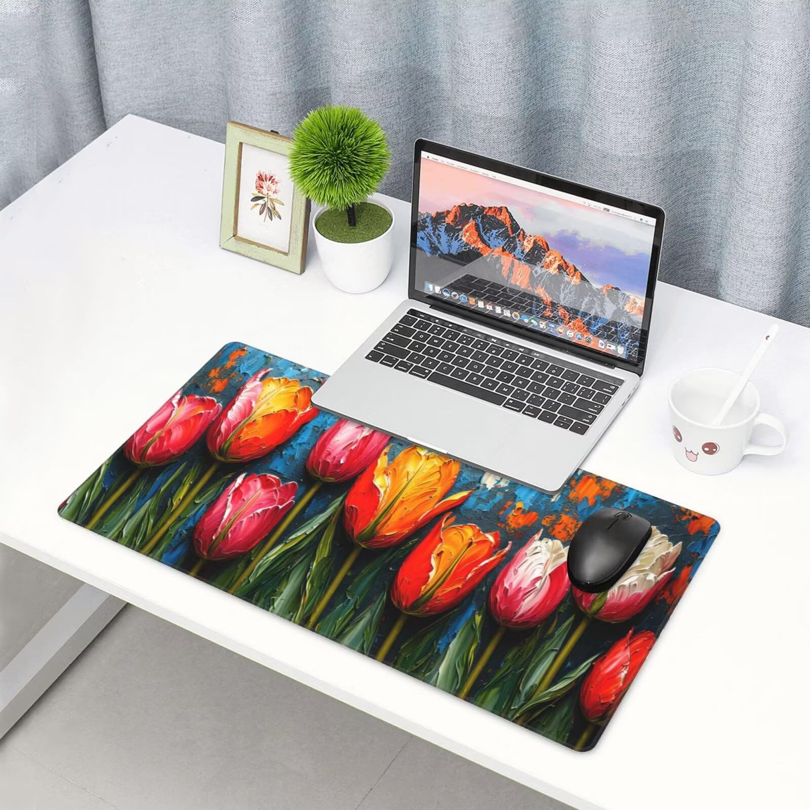Podkładka pod mysz tulipanową, duża podkładka pod mysz 1600x800 mm, kolorowa podkładka pod mysz do gier, podkładka na biurko ze zszytymi krawędziami, podkładka pod mysz z klawiaturą, do pracy, gier,