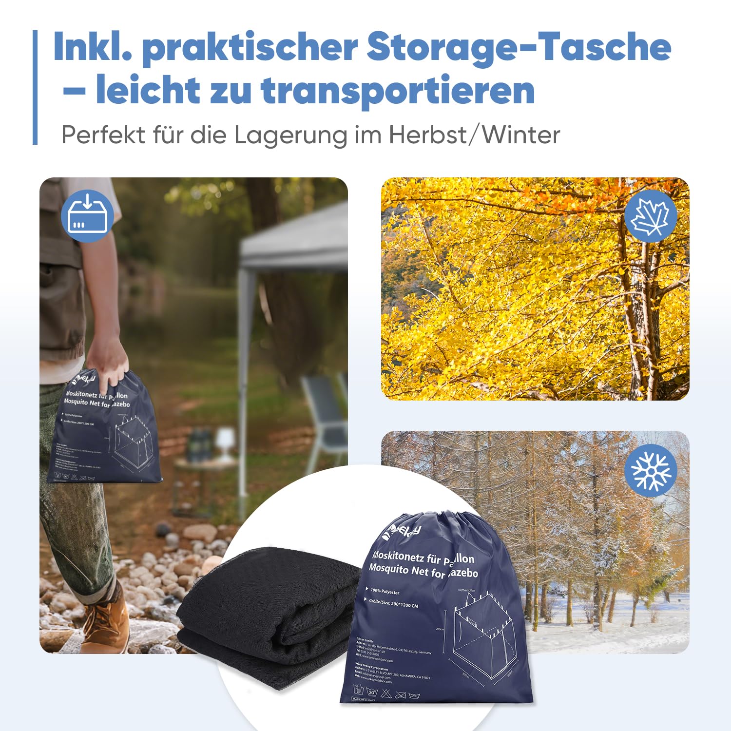 Sekey Moskitonetz für Pavillon 3x3 m (KEIN Pavillon im Lieferumfang) mit einem Reißverschluss-Eingang und Klettbänder, Insektenschutz Mückennetz, Schwarz
