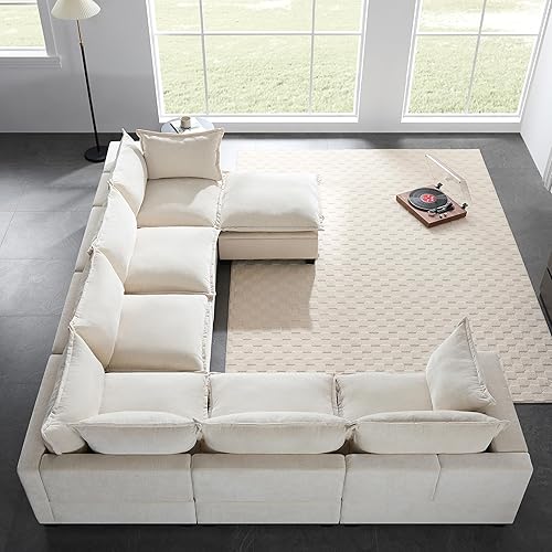 Miniatura 6 de Merax Modern U-Shaped Modular Couch Set with Storage Ottoman, Chenille 7-Seat Sectional Sofa Sleeper Bed with Wide Seat for Living Room, Free