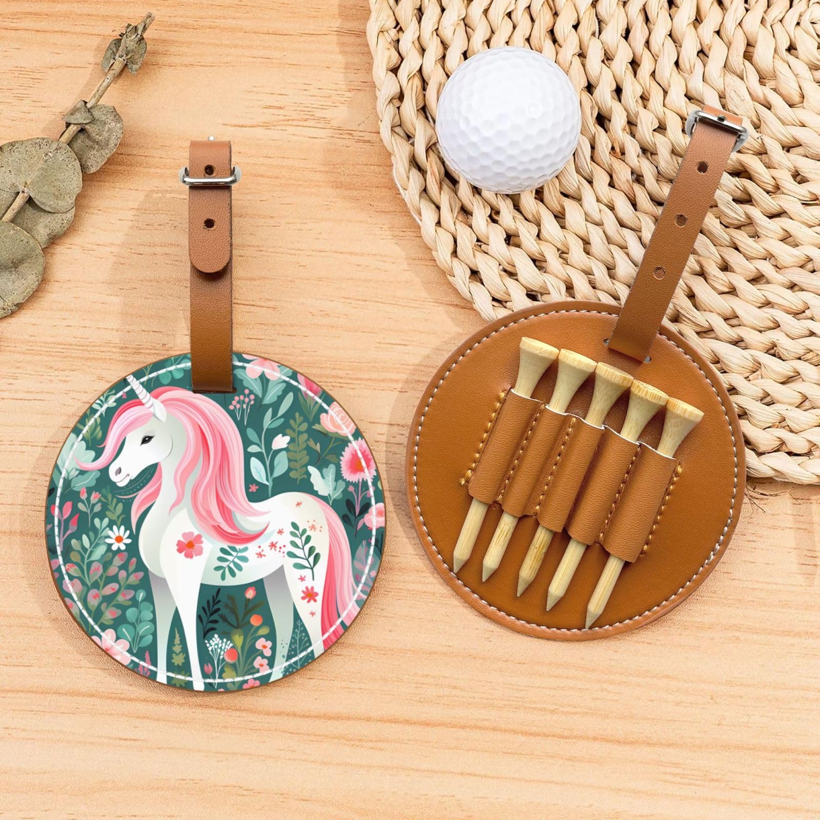 Unicorn with pink hair Brown Printed golf tee storage bag - portable design, easy to organize tee