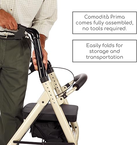 Miniatura 5 de Andador resistente con ruedas, cómodo, con amplio asiento de nailon de 15 pulgadas, de Comodità, Champán metálico, 1