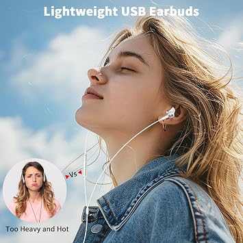 USB Earbuds Wired with Microphone for PC,USB-A Headset for Computer