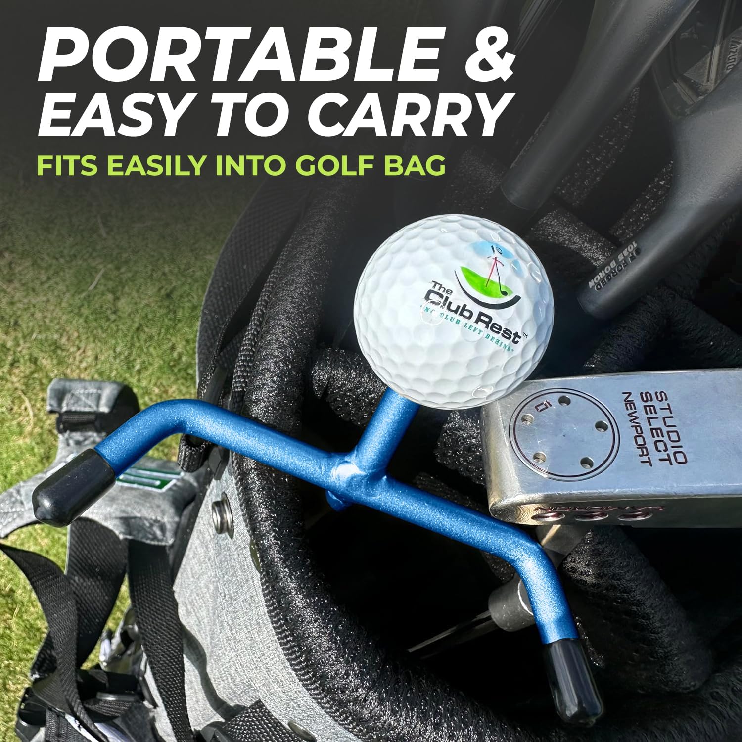 The Club Rest Golf Club Holder – Keep Grips Dry & Clean | Lightweight Aluminum Accessory | Prevent Lost Wedges | Fits in Bag | Great Gift for Golf Players,