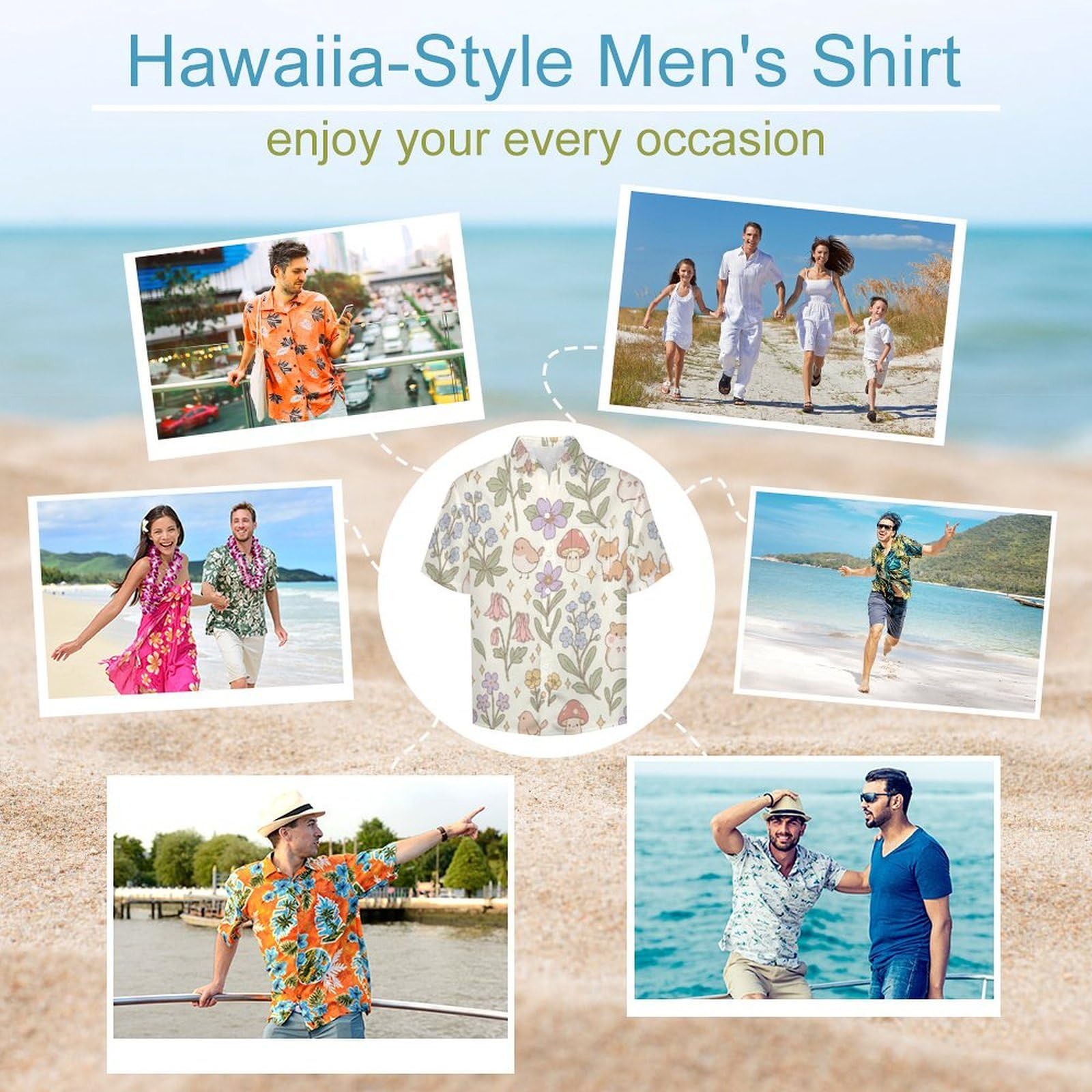Camicia da Uomo a Maniche Corte con Bottoni, Stile Carini con Stampa Animali Piccoli Fiori, vestibilità Regolare, Camicie da Spiaggia Estiva Hawaiano, Aloha