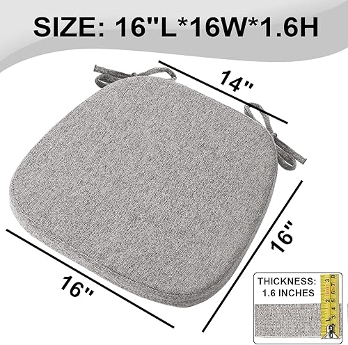 Miniatura 10 de Paquete de 6 cojines de espuma viscoelástica para sillas de comedor, de lino original de 16 pulgadas, cómodos cojines de asiento antideslizantes