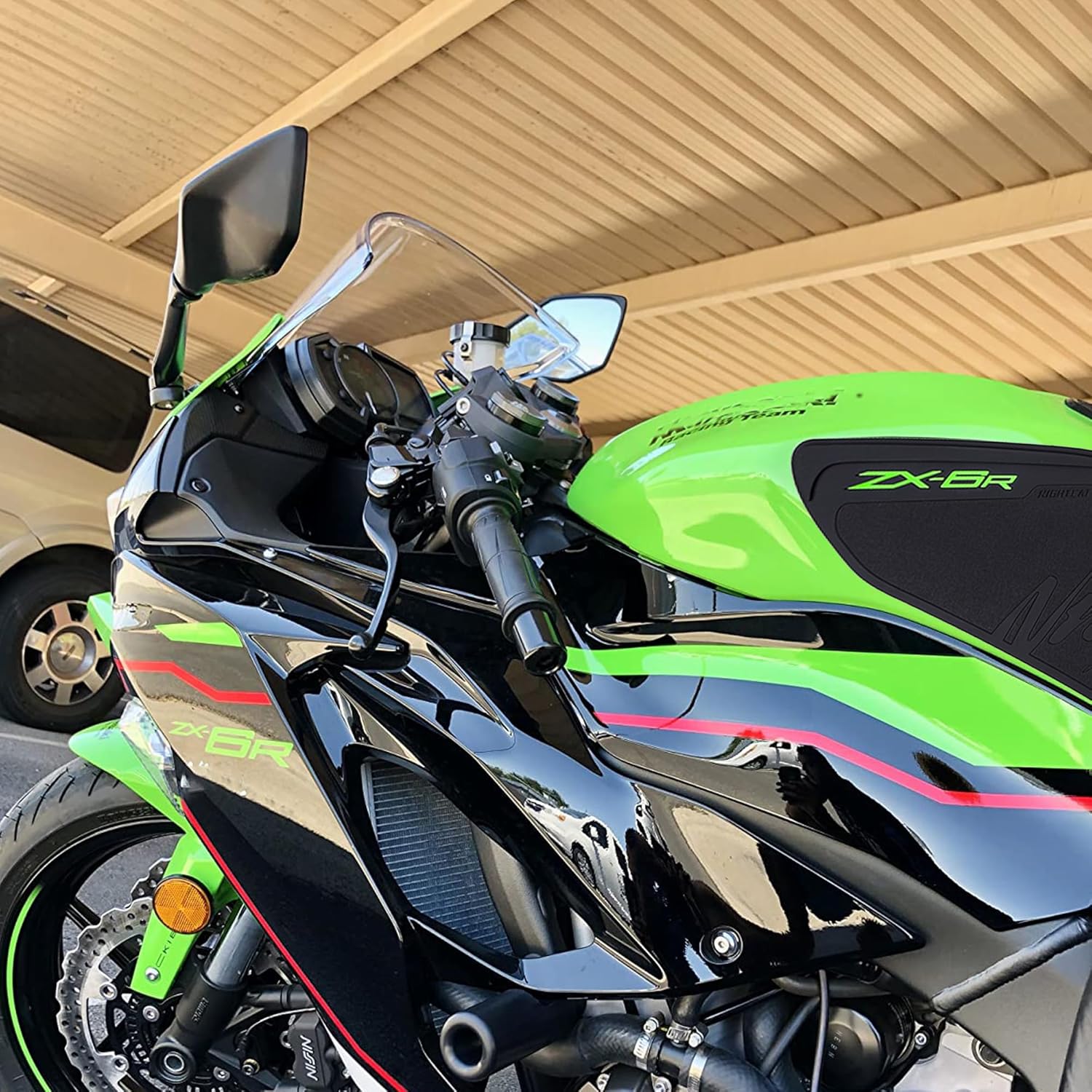 NIGHT CAT Compatible ZX-6R Motorcycle Fuel Tank Pad Kit Side Fuel Knee Guard Sticker Fuel Tank Protector (3-pcs Black Green)