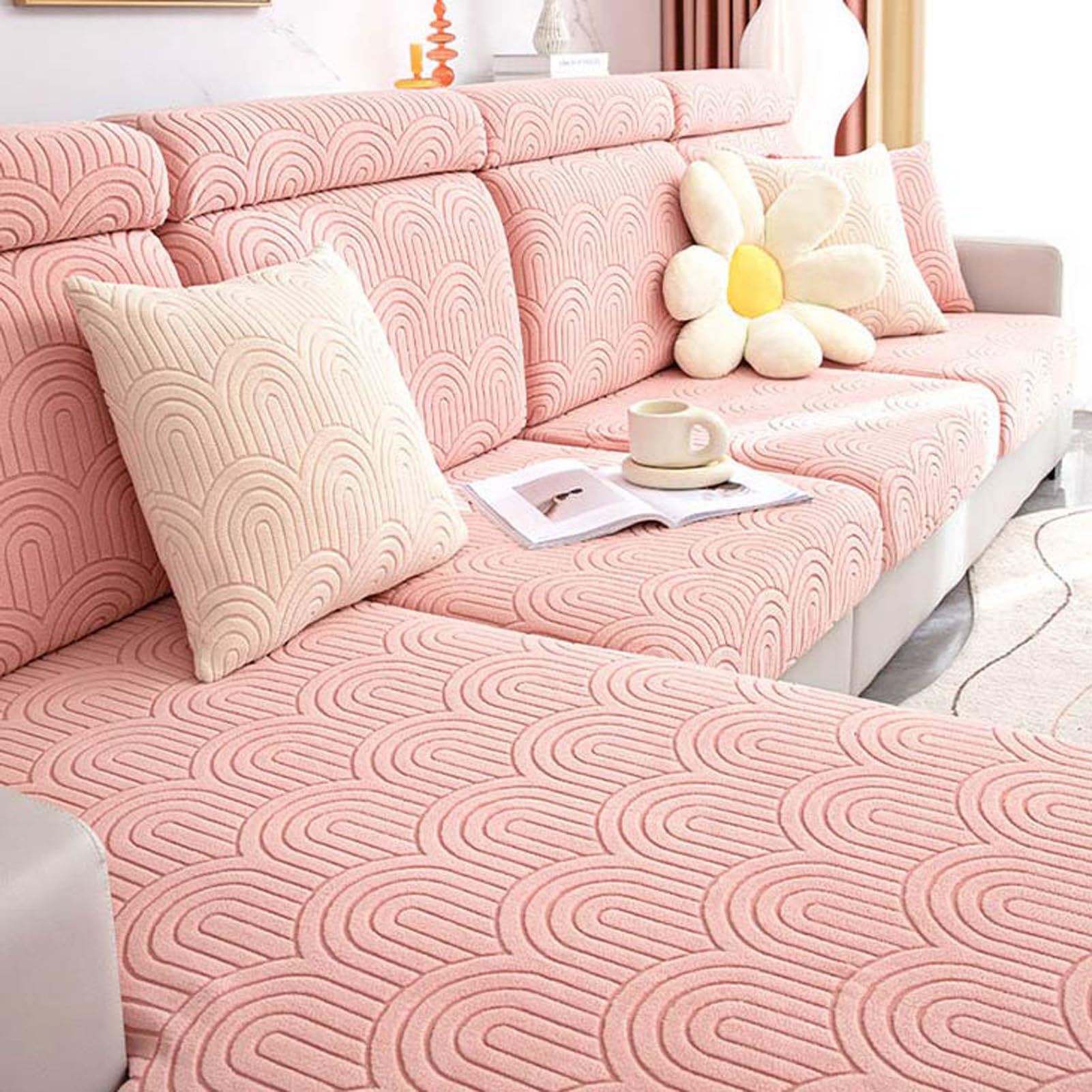 Housses de coussin de siège de canapé en forme de L en velours extensible et lavable
