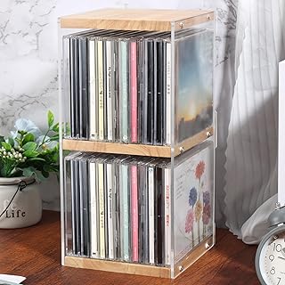 Rainmae CD Holder Desk Rack Organizer, Wooden CD Holder Stand, CD Storage Rack, Game Disc Display CD Organizer Desk Stand ...