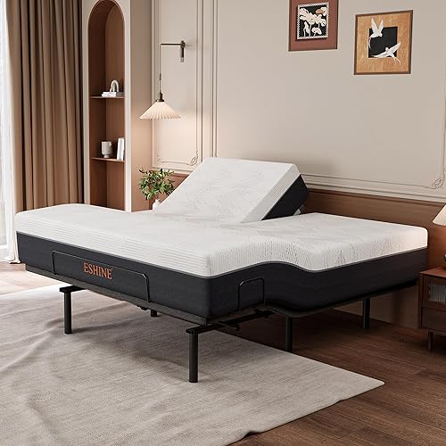 ESHINE Split Top King Adjustable Bed Frame with 14" Gel Memory Foam Mattress, Graphene Cover - Electric Upholstered Base, Massage Function, Wireless Remote, USB Ports, Under Bed Light, Grey