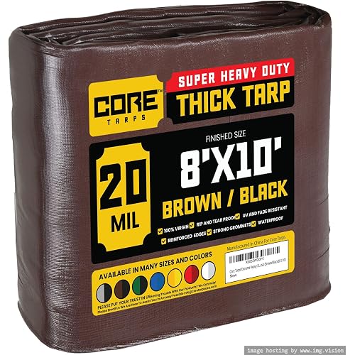 Core Tarps Extreme Heavy Duty 20 Mil Tarp Cover, Waterproof, UV Resistant, Rip and Tear Proof, Poly Tarpaulin with Reinforced Edges for Roof, Patio, Pool, Boat (Brown/Black 8′ X 10′)