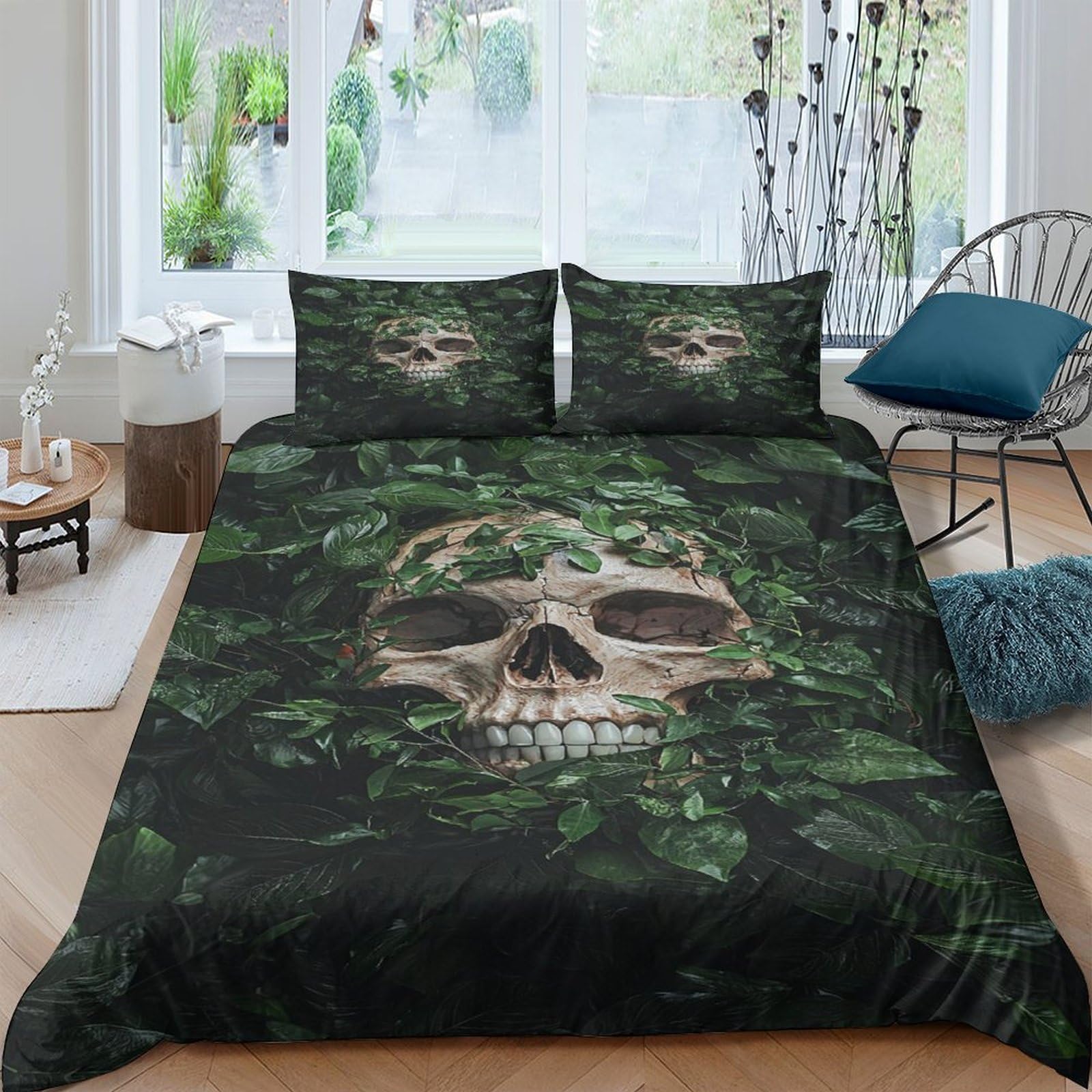 Parure de lit crâne 3D respirante et anti-plis en microfibre super douce pour lit de taille 260x220