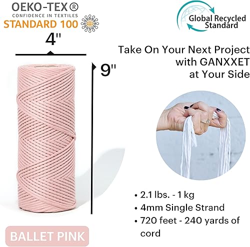 Miniatura 2 de GANXXET - Cuerda de macramé de algodón reciclado de 0.157 in x 240 yardas, cuerda gruesa de una sola hebra hecha de algodón suave, suministros de
