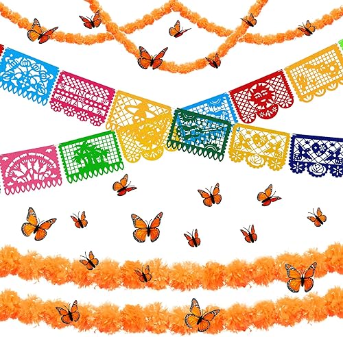 18 pancartas para fiesta del Día de los Muertos, Día de los Muertos, decoración del Día de los Muertos con 24 piezas de mariposa monarca, 3 flores disponible en Yaxa Colombia