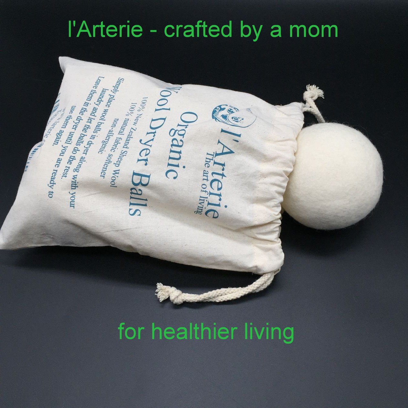 l'Arterie Wool Dryer Balls HUMONGOUS 4" diameter for Laundry. Natural Fabric Softener for
