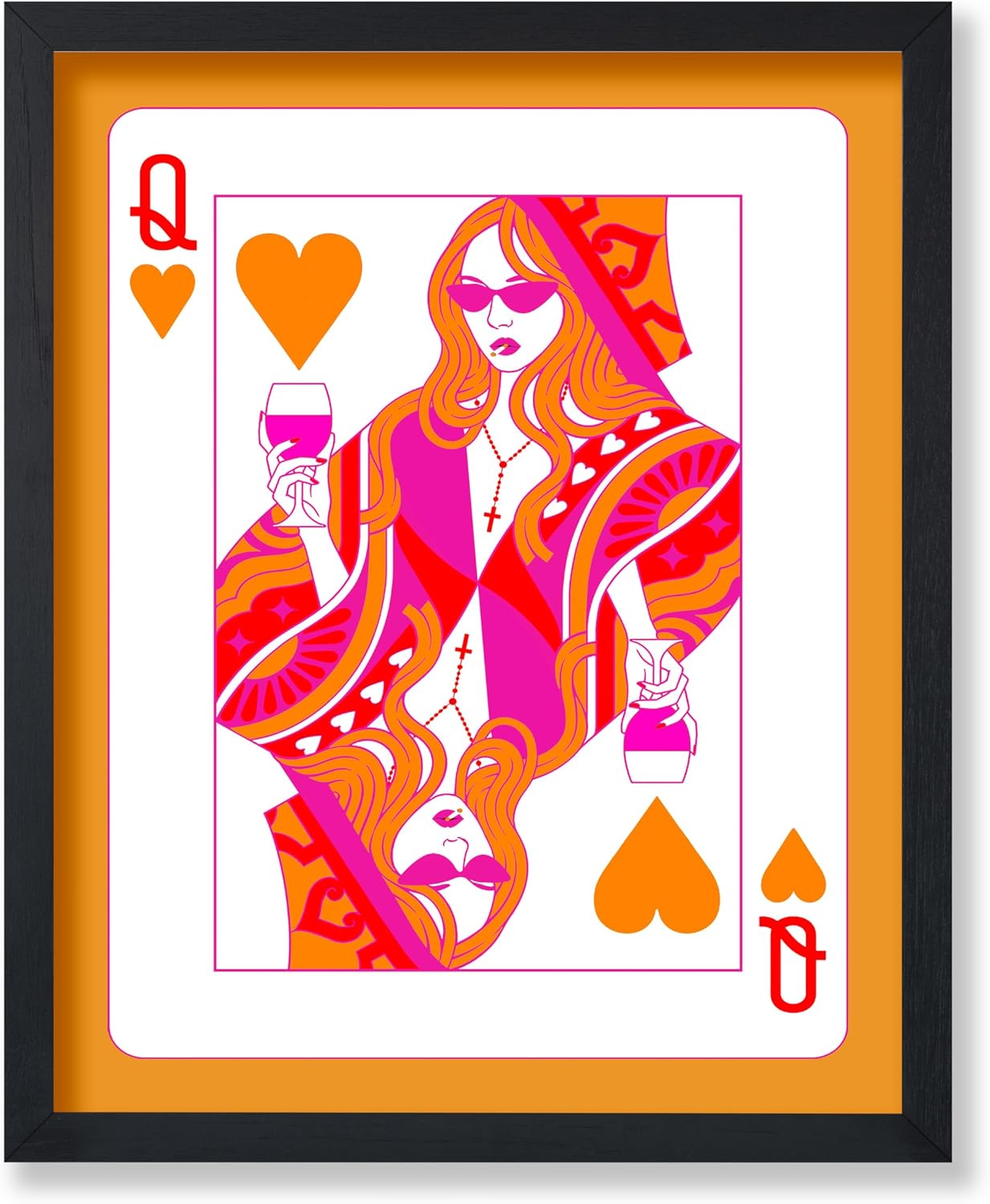 Poster Master Queen Of Hearts Print - Retro Playing Cards Poster - Funky & Groovy Card Art - Preppy Boho Wall Design - Trendy Dorm or Living Room Decor - 8x10 UNFRAMED Wall Art