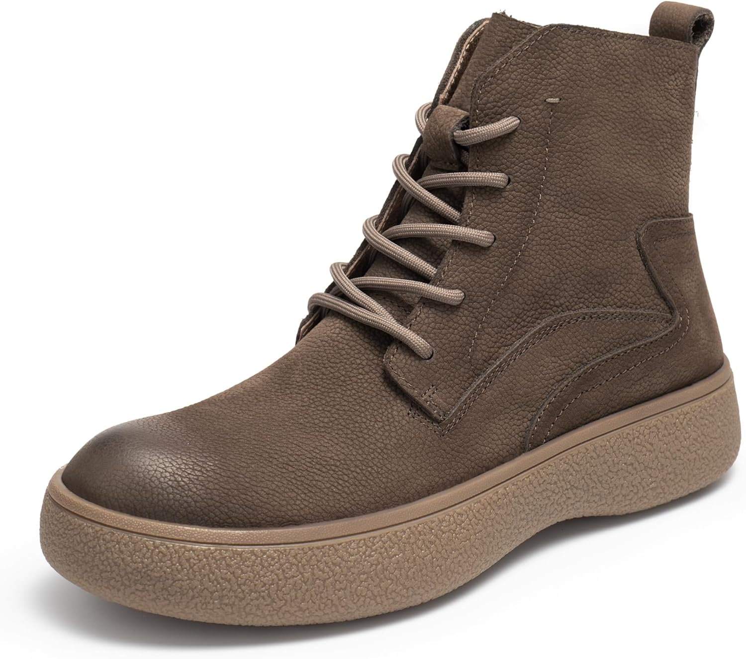 Men Lace Up Cowboy Boots, Round Toe Non-Slip Walking Shoes Ankle Bootie, Genuine Leather Comfortable Durable Breathable Fashion Western Retro Chelsea Boot Casual Work Hiking Camping