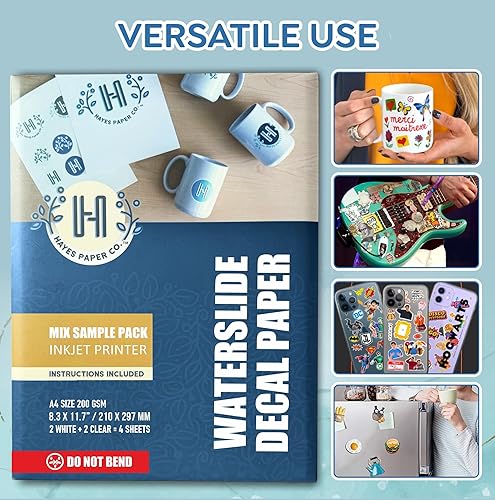 Miniatura 11 de Hayes Waterslide - Papel adhesivo para impresoras de inyección de tinta, 20 hojas transparentes A4 (8.25 x 11.7 pulgadas), secado rápido, fuerte