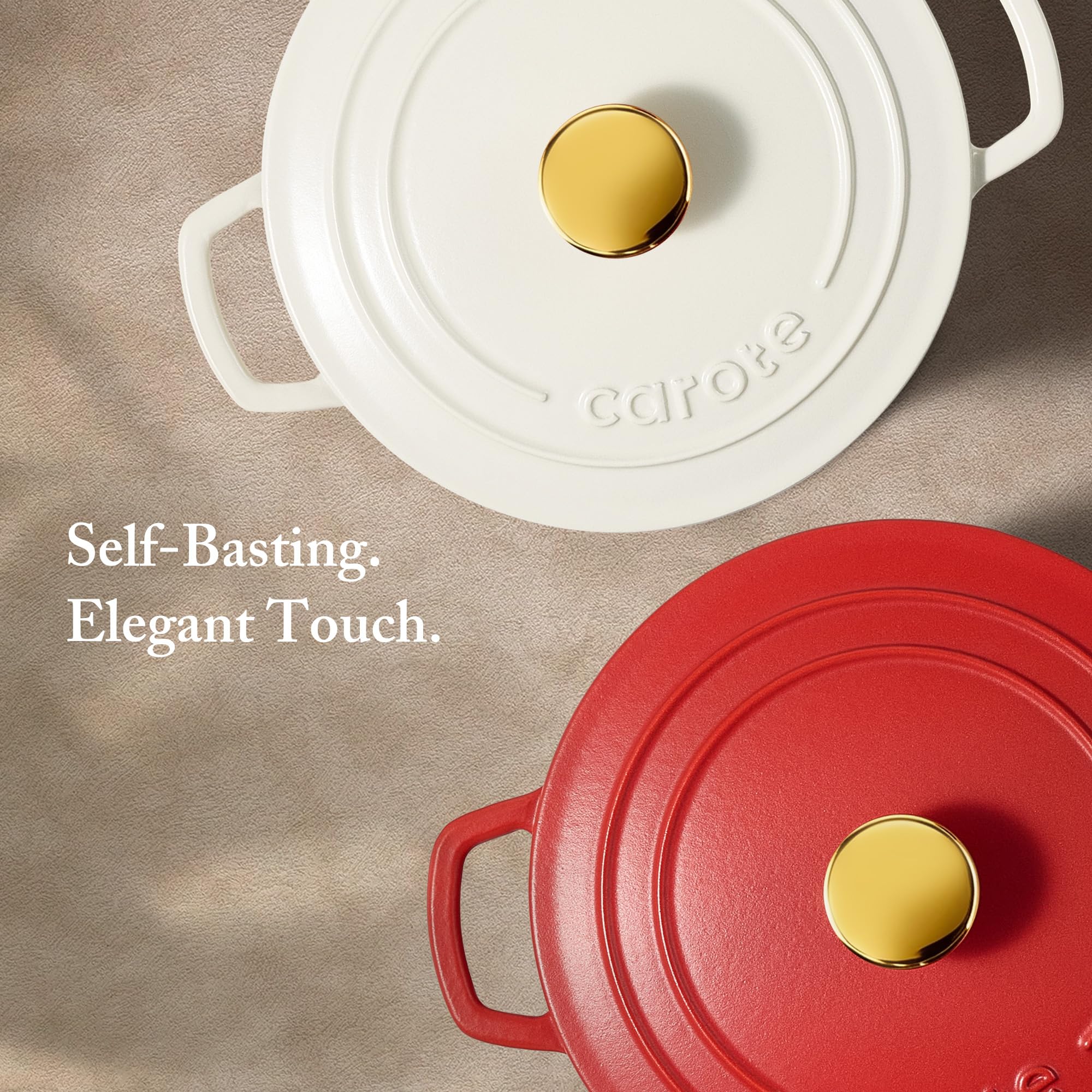 CAROTE Schmortopf aus emailliertem Gusseisen mit Deckel, 4 QT Dutch Ovens, robuster Gusseisentopf zum Backen, Schmoren, Eintöpfen, Braten, gesund und ungiftig, Doppelgriffe, alle Herdplatten