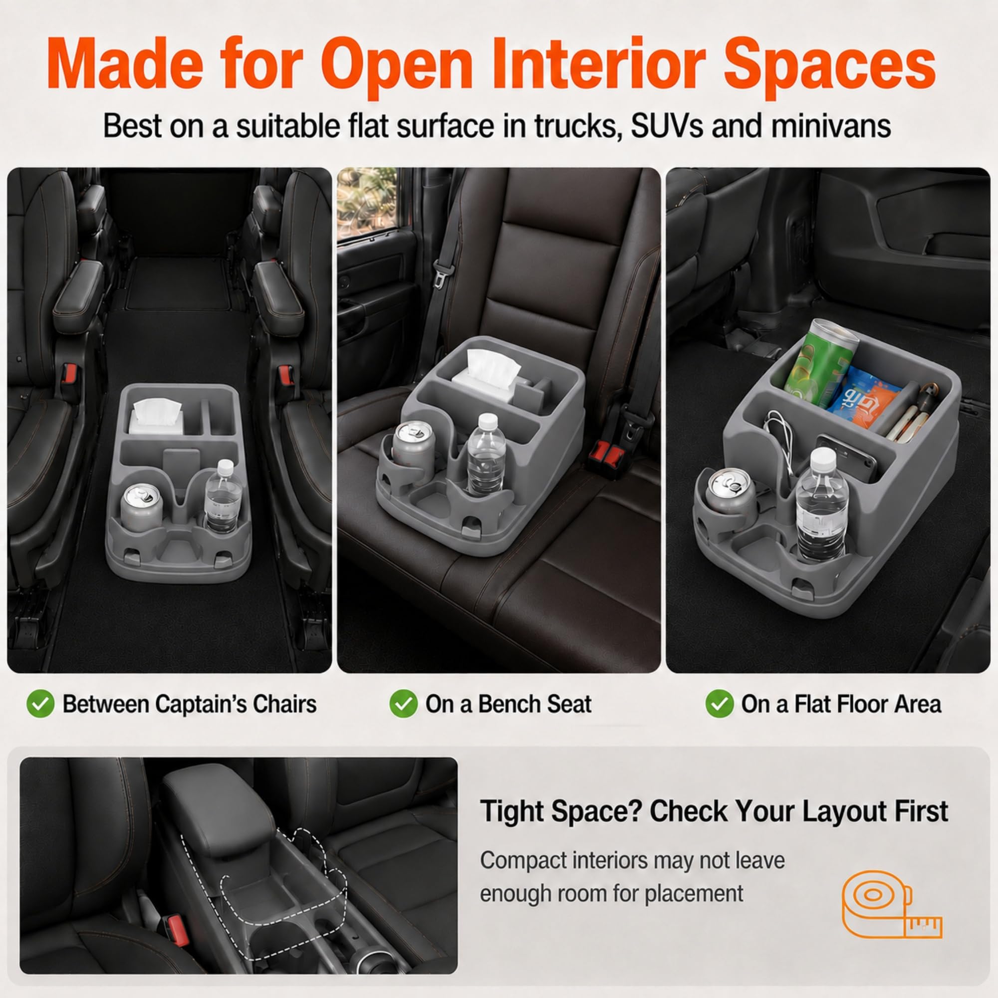 Consola Central para automóviles, Organizador de Consola Central de automóvil, Soporte para Tazas de Consola para Camiones, monovolúmenes, SUV, Organizador de vehículos (Gris)