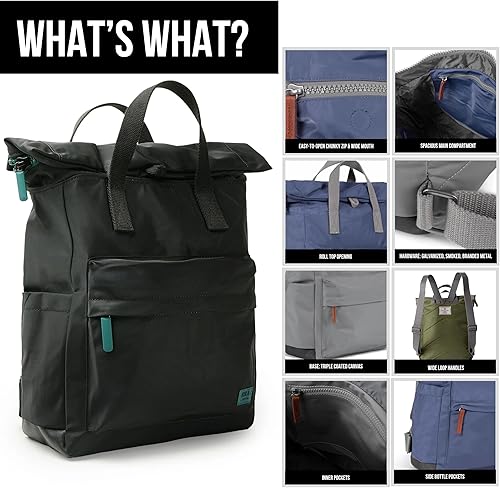 Miniatura 4 de ORI LONDON Travel Backpack - Medium Nylon Rolltop Backpack for Men & Women with Multiple Pockets for Laptop, Phone, Keys, Wallet, Bottles - The