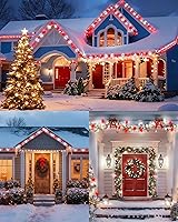 Vista 7 de Juego de 2 luces LED C7 de Navidad, 25.16 pies, 50 luces LED conectables para interiores y exteriores, luces navideñas rojas y blancas para casa