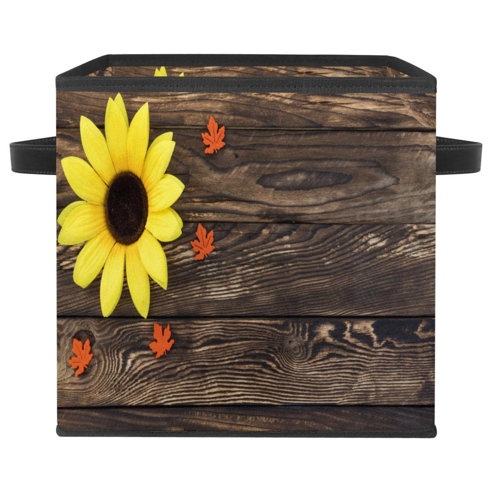 Boîte de rangement pliable cube en tissu motif tournesol pour placard et maison